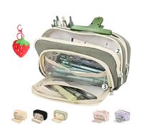 NNBWLMAEE Big Capacity Pencil Case, 3 Compartments Large Capacity Pencils Pouch, Simple Pencil Holder Pouch Pencils Pouchs Organizer Pen Cases, Pen Bag Pencil Box Holder Organizer (Green)