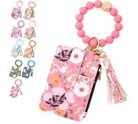 NNBWLMAEE Bohos Style Beaded Tassel Keychain Wallet, Women's Bohos Beaded Wallet with Flower Pattern, Lightweight Wristlet for Women Travel and Everyday Use (I)