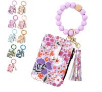 NNBWLMAEE Bohos Style Beaded Tassel Keychain Wallet, Women's Bohos Beaded Wallet with Flower Pattern, Lightweight Wristlet for Women Travel and Everyday Use (A)