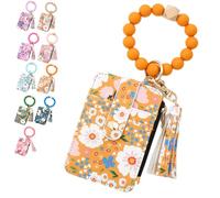 NNBWLMAEE Bohos Style Beaded Tassel Keychain Wallet, Women's Bohos Beaded Wallet with Flower Pattern, Lightweight Wristlet for Women Travel and Everyday Use (F)