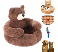 NNBWLMAEE Cama Perro Osito con Brazos, 2026 Upgrade Cama Mascota Suave Cálida Abrazo Oso, Cojín Antideslizante con Funda Extraíble Lavable para Gato Perros Pequeños (Coffee,XL(30.3in))