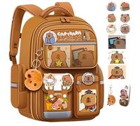 NNBWLMAEE Capybara Backpack, Capybara Cute Kawaii Kapibala Kids School Backpack, Waterproof, with Reflective Strips, Aesthetic School Bag for Girls Kids Boys Teenage (E)