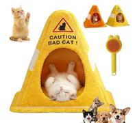 NNBWLMAEE Caution Bad Cat Bed, 2026 Funny Soft Fleece Cozy Zipper Pet House with Detachable Inner Padding, Funny Enclosed Cat Cave Bed with Warning Sign Design, for Cats Dogs (A,22 * 22 * 12.6in)