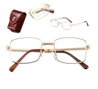 NNBWLMAEE Charmoo Glasses, Charmoo Reading Glasses, Natural Crystal Stone Clear Real Glass Lens Titanium Folding Reading Glass, with Case Non-Slip Abrasion-Resistant, for Men Women (+4.0)
