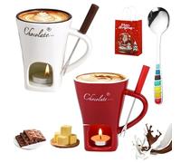 NNBWLMAEE Chocolate Fondue Mug with Forks, Chocolate Melting Cup, Chocolates Fondue Mug Set, Tea Light Heating Butter Warmer, for Cheese Chocolates Butter (2pcs-1)