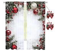 NNBWLMAEE Christmas Ball Holiday Printed Curtains, 2026 New Sheer Christmas Curtains, 2 Pieces 2D Flat Printed Red Luxury Xmas Print Curtainss with Snowflakes and Pine Branches (S:27.6 * 39.4in)