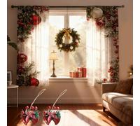 NNBWLMAEE Christmas Ball Holiday Printed Curtains, 2D Floral Red White Snowflake Decoration Christmas Printed Curtains, for Bedroom Living Room Party Décor (L: 100 * 220cm)