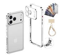 NNBWLMAEE ChubbyCase Ultra-Thin Metal Frame Heat Dissipation Case with Lens Protector for iPhone 17/16/15 Pro MAX, Detachable Metal Lens Cover Cases, Seahorse Buckle Design (17,F)