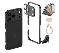 NNBWLMAEE ChubbyCase Ultra-Thin Metal Frame Heat Dissipation Case with Lens Protector for iPhone 17/16/15 Pro MAX, Detachable Metal Lens Cover Cases, Seahorse Buckle Design (16,A)