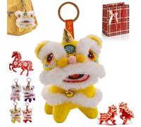 NNBWLMAEE Cute Cloak Lion Dance Keychain, 2026 Year of the Horse Traditional Cartoon Lion Dance Keychains, Plush Toy Doll Horse Year Bag Pendant, Funny Years of Horses (Yellow)