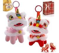 NNBWLMAEE Cute Cloak Lion Dance Keychain, 2026 Year of the Horse Traditional Cartoon Lion Dance Keychains, Plush Toy Doll Horse Year Bag Pendant, Funny Years of Horses (Red+Pink)
