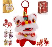 NNBWLMAEE Cute Cloak Lion Dance Keychain, 2026 Year of the Horse Traditional Cartoon Lion Dance Keychains, Plush Toy Doll Horse Year Bag Pendant, Funny Years of Horses (Red)