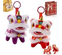 NNBWLMAEE Cute Cloak Lion Dance Keychain, 2026 Year of the Horse Traditional Cartoon Lion Dance Keychains, Plush Toy Doll Horse Year Bag Pendant, Funny Years of Horses (Red+Purple)