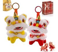 NNBWLMAEE Cute Cloak Lion Dance Keychain, 2026 Year of the Horse Traditional Cartoon Lion Dance Keychains, Plush Toy Doll Horse Year Bag Pendant, Funny Years of Horses (Red+Yellow)