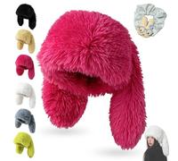 NNBWLMAEE Cute Long Bunny Ear Plush Hat, Y2K Fuzzy Bunny Hat, Fluffy Fuzzy Bunnys Cap, Winter Warm Plush Rabbit Beanies with Soft Long Rabbit Ears, for Girls, Festival, Easter, Party (Rose)