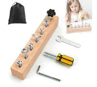 NNBWLMAEE Educational Screw-Tightening Busy Board, 2026 New Montessori-Inspired Busy Board, Montessori Activity Boards with Wooden Screwdriver Set, for Hand-Eye Coordination Development (7-Holes)
