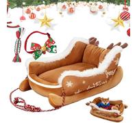 NNBWLMAEE Festive Plush Cosy Dog Bed - Christmas Sleigh, Christmas Sleigh Dog Bed, Festive Cozy Insulated Nest, Home Decoration, for Cold Winter Holiday Puppy Cat (Brown,S)