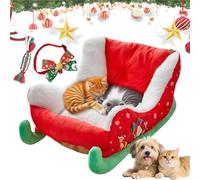 NNBWLMAEE Festive Plush Cosy Dog Bed - Christmas Sleigh, Christmas Sleigh Dog Bed, Festive Cozy Insulated Nest, Home Decoration, for Cold Winter Holiday Puppy Cat (Green,M)