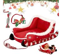 NNBWLMAEE Festive Plush Cosy Dog Bed - Christmas Sleigh, Christmas Sleigh Dog Bed, Festive Cozy Insulated Nest, Home Decoration, for Cold Winter Holiday Puppy Cat (Red,M)