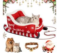 NNBWLMAEE Festive Plush Cosy Dog Bed - Christmas Sleigh, Funny Santa Sleigh Pet Warm Bed, Dog Sleighs Beds, Festive Cozy Insulated Nest, with Non-Slip Base, for Small, Medium Large Pet (B,S)