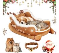 NNBWLMAEE Festive Plush Cosy Dog Bed - Christmas Sleigh, Funny Santa Sleigh Pet Warm Bed, Dog Sleighs Beds, Festive Cozy Insulated Nest, with Non-Slip Base, for Small, Medium Large Pet (C,S)