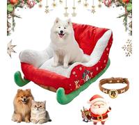 NNBWLMAEE Festive Plush Cosy Dog Bed - Christmas Sleigh, Funny Santa Sleigh Pet Warm Bed, Dog Sleighs Beds, Festive Cozy Insulated Nest, with Non-Slip Base, for Small, Medium Large Pet (A,S)