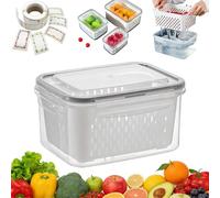 NNBWLMAEE Fruit Storage Containers for Fridge with Removable Colander, Household Transparent Plastic Food Storage Box-Include Drain Basket, 4 in 1 Food Storages Container for Vegetable Fruit (Gray,S)