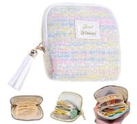 NNBWLMAEE Gettoreach Travel Jewelry Case, Mini Soft Velvet Jewelry Travel Organizer Pouch with 5 compartments, Portable Jewelrys Box with Tassel Zipper, for Rings, Bracelets, Necklace (G)