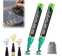 NNBWLMAEE Golden Tombstone Marker Pen for Restoring Faded Grave Inscriptions, Waterproof Stone Touch-up Pen, Strong Coverage, Quick-Drying, Fade-Resistant for Granite Gravestone Lettering (Green)