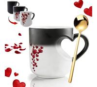 NNBWLMAEE Heat Changing Mug Heart, Heart-Shaped Color-Changing Ceramic Mug, Valentine Themed Hearts Shaped Handle Ceramic Coffee Cup, Magic Mugs Heat Changings, Romantic Gifts for Couples (Black)