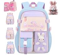 NNBWLMAEE Kawaii Bunny Girls Backpacks for Elementary School Bags, Quicksand Fridge Door Children's Backpacks, Bad Bunny Backpack for Girls, Large Capacity Waterproof, Back to School (Blue,L)