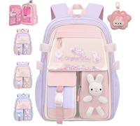 NNBWLMAEE Kawaii Bunny Girls Backpacks for Elementary School Bags, Quicksand Fridge Door Children's Backpacks, Bad Bunny Backpack for Girls, Large Capacity Waterproof, Back to School (Purple,S)