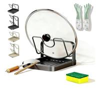 NNBWLMAEE Kitchen Pot Lid Storage Rack, 304 Stainless Steel Pot Lid Holder While Cooking, Multifunctional Kitchen Pots Cover Organizer with Removable Drip Tray, for Kitchens Accessories (Gray,Single)