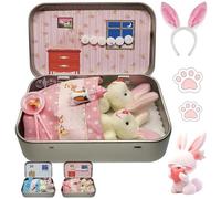 NNBWLMAEE Little Pocket Bunny, Pocket Bunny in a Tin, Easter Bunnys Toys Hug in a Box, Easter Plush Mummy and Baby Bunnies in Pockets Tin, Cute Bunnys Easters Gift Ornaments Gift (Pink)