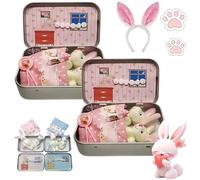 NNBWLMAEE Little Pocket Bunny, Pocket Bunny in a Tin, Easter Bunnys Toys Hug in a Box, Easter Plush Mummy and Baby Bunnies in Pockets Tin, Cute Bunnys Easters Gift Ornaments Gift (Pink*2)