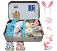 NNBWLMAEE Little Pocket Bunny, Pocket Bunny in a Tin, Easter Bunnys Toys Hug in a Box, Easter Plush Mummy and Baby Bunnies in Pockets Tin, Cute Bunnys Easters Gift Ornaments Gift (Blue)