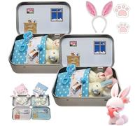 NNBWLMAEE Little Pocket Bunny, Pocket Bunny in a Tin, Easter Bunnys Toys Hug in a Box, Easter Plush Mummy and Baby Bunnies in Pockets Tin, Cute Bunnys Easters Gift Ornaments Gift (Blue*2)