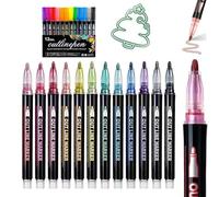 NNBWLMAEE Marker Pen for Highlight, Coloring Lightstick Graffiti Pen, Shimmer Markers Outline Glitter Gel Pens, Metallic Double Line Magische Stifte, for Drawing and Scribbling (12Colors)