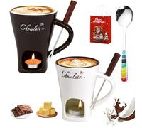 NNBWLMAEE Meltie Cup, Chocolate Fondue Mug with Forks, Chocolate Melting Cup, Chocolates Fondue Mug Set, Tea Light Heating Butter Warmer, for Cheese Chocolates Butter (2pcs-3)
