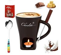 NNBWLMAEE Meltie Cup, Chocolate Fondue Mug with Forks, Chocolate Melting Cup, Chocolates Fondue Mug Set, Tea Light Heating Butter Warmer, for Cheese Chocolates Butter (Brown)