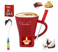 NNBWLMAEE Meltie Cup, Chocolate Fondue Mug with Forks, Chocolate Melting Cup, Chocolates Fondue Mug Set, Tea Light Heating Butter Warmer, for Cheese Chocolates Butter (Red)