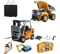 NNBWLMAEE Microcrew Mini RC Construction Series, Pocket Dump,Excavator & Forklift Set, 1/64 Remote Control Construction Vehicles, Truck Gift for Kids and Collectors (2PCS-1)