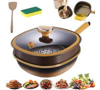 NNBWLMAEE Multi-Purpose Deep Saute Pan with Steamer Basket, 12in Titanium Alloy Non-Stick Pot with Lid, Deep Skillet 30 X 10 Cm, for Frying Stir-Frying Stewing Cooking Methods (With Steamer)