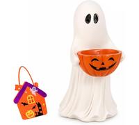 NNBWLMAEE Resin Ghost Statue with Pumpkin Candy Bowl Halloween Decor (1pc)