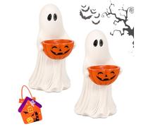 NNBWLMAEE Resin Ghost Statue with Pumpkin Candy Bowl Halloween Decor (2pcs)
