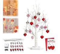 NNBWLMAEE Romantic Heart-Shaped Birch Tree Lamp, Valentines Day Decor Lighted Birch Tree, 24 Inch Lighted White Birchs Trees with 24 LED Lights & 15pcs Hanging Hearts, for Valentines Home Decor (1pc)
