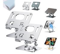 NNBWLMAEE Rotiva Rotating Stand for Laptop, Rotiva Rotating Stand with 360° Rotatings Base, Ergonimic Foldable Laptop Riser, Adjustable Height with Heat-Vent, for Desk, Tablets, Laptops (Silver*2)
