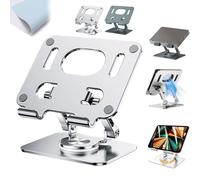 NNBWLMAEE Rotiva Rotating Stand for Laptop, Rotiva Rotating Stand with 360° Rotatings Base, Ergonimic Foldable Laptop Riser, Adjustable Height with Heat-Vent, for Desk, Tablets, Laptops (Silver)