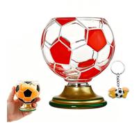 NNBWLMAEE Soccer Ball Shaped Rotating Drinking Glass Cup, 10oz/300ml Soccer Trophy Beer Glass with Gold Base, Football Glasses for Beer & Cocktails, Game Day Drinkware, Gift for Soccers Fans (E-1)