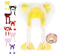 NNBWLMAEE Soft Furry Animal Ear Hat with Braids, Handmade Fursuit Fur Cat, Furry Cuteness Fur Cat Ears Hat Fluffy Ear Headwear, for Cosplay, Winter Warmth and Party Accessories (F)